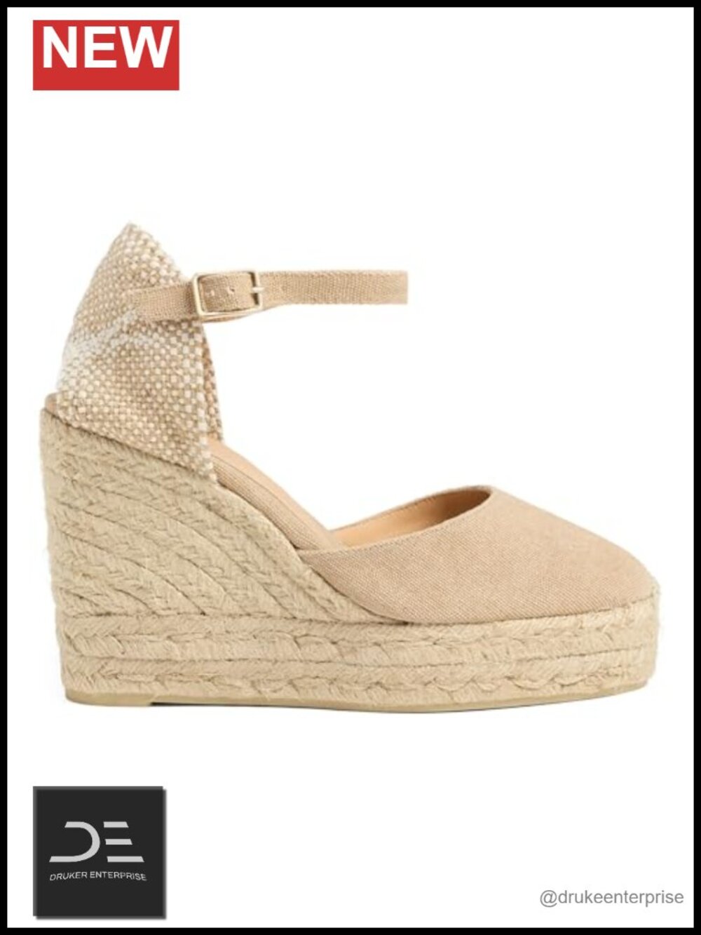Wedge Espadrille Sandals, Textile Upper, Ankle Buckle, Summer Shoe